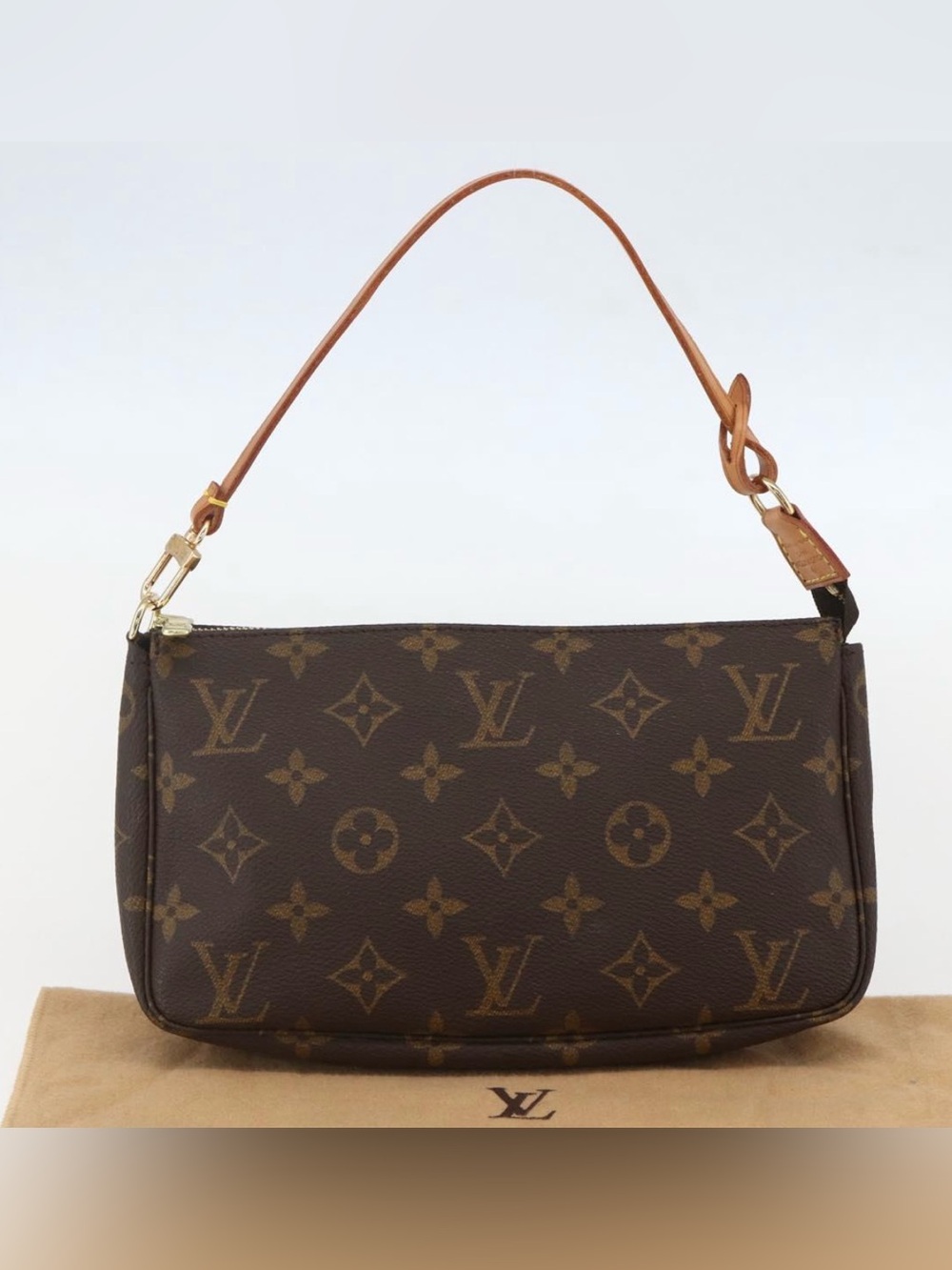 Louis Vuitton Monogram Pochette Shoulder Bag in Brown with Tan Strap - Picture 15 of 16